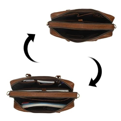MaheTri Easton Premium Buffalo Leather Laptop Office Briefcase | Genuine Leather, Padded Laptop Compartment & Multi-Pocket Organisation | Adjustable Shoulder Strap & Brass-Tone Hardware 3