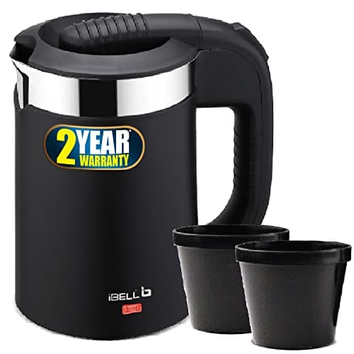 iBELL Sek105Bl Electric Kettle 500 Ml With Removable Lid,950 Watt,Auto Cut Off Function,Stainless Steel With Insulation,2 Glasses Free,Double Wall Kettle (Black),950 Watts,0.5 Liter