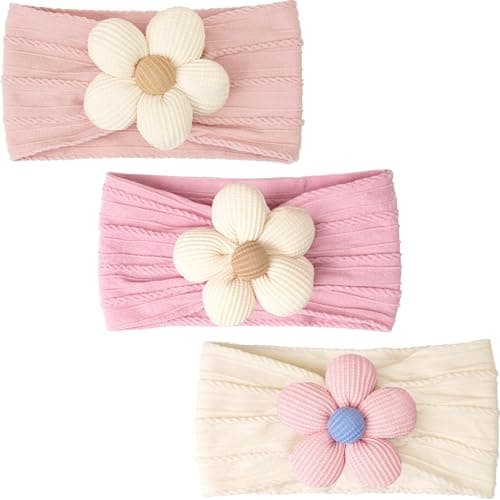 Ahamo Baby Girl Hair Bands 0-6 Months | Soft Stretch Headbands for Newborn Infant Essentials (Pink Purple, Blush Pink, Floral Mix)​​