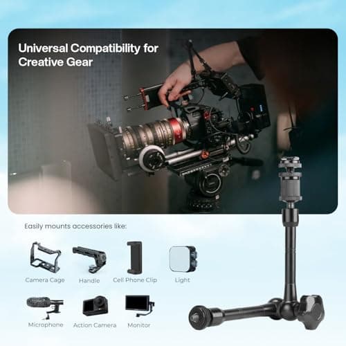 Hiffin 11"/28cm Adjustable Magic Arm with Super Clamp, 1/4" & 3/8" Threads, 1/4" Screws for Flash/LED Light/Microphone/Monitor, Compatible with All Camera Cage, Max Load: 4.4lb/2kg 3