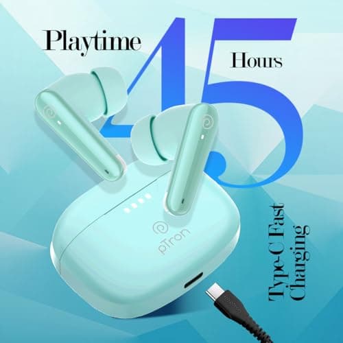 pTron Bassbuds Prism in-Ear TWS Ear Buds w/ 3D AudioScape, 45Hrs Playtime, TruTalk AI-ENC Calls, 50ms Low Latency Sync, BTv5.3, Snug-fit, Type-C Charging, Voice Asst. & IPX5 Water Resistant (Julep) 4