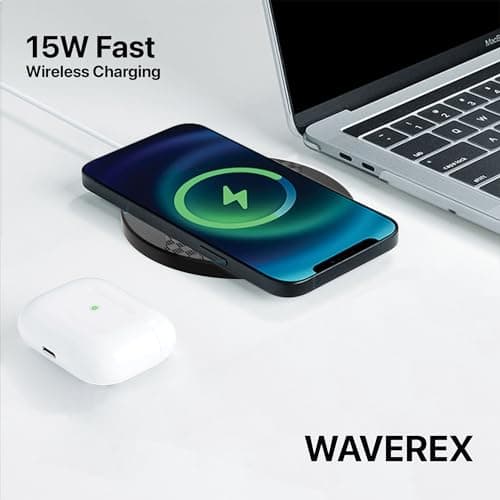 eller santé® 15W Wireless Charger Waverex Fast Charging Pad PD & Qi-Certified with Type C Cable for iPhone 17/17 Air/17 Pro/17 Pro Max, 16/16 Plus/16 Pro/16 Pro Max, iPhone 15/14/13/12/11 Series 2