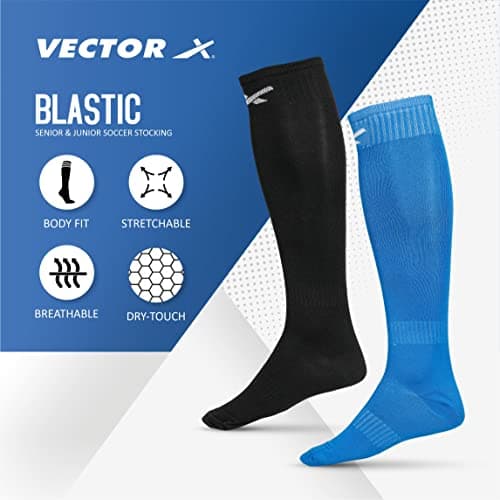 Vector X Blastic Stockings | Polyester Stretchable Material | Knee Length | Unisex | Pack of 2 Pair (Black-Blue, Senior) 2