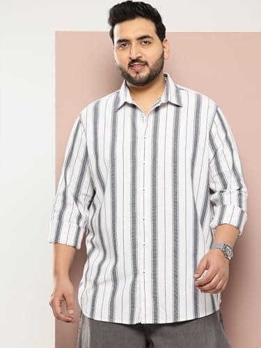 Thomas Scott Men's | Plus Size | Regular Fit | Long Sleeves | Spread Collar | Multi Striped | 100% Cotton | Casual | Shirt (TS1791PS_White_5XL) 2