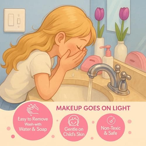Real Makeup Kit for Girls & Teens –15-Piece Safe & Washable Cosmetic Set with Rainbow Fur Bag – Non-Toxic Beauty Gift for Ages 7–16, Includes Brushes, Lip Gloss, Blush & More 5