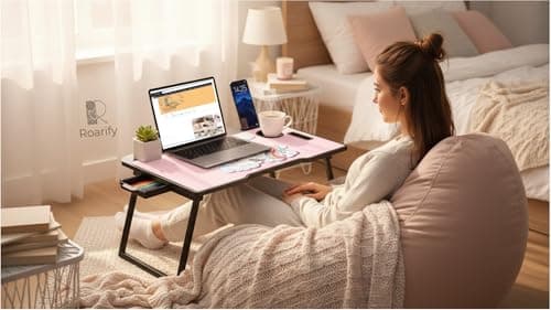 ROARIFY Foldable Wooden Mini Laptop Table for Bed & Study | Portable Laptop Desk with Drawer & Mobile Holder | Multipurpose Study Table for Kids & Adults (Unicorn) 4