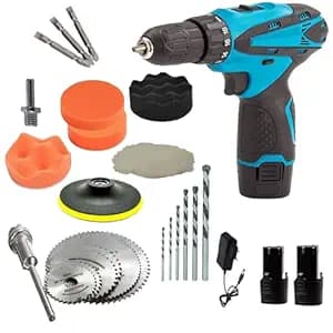 MLD 12v Cordless Screwdriver Polishing Drill Machine With Extra 21pcs Accessories | For Drilling | Cutting | Screwdriving | 3'' Car Polishing Pad Home DIY Kit SAE-106 (12v/1350 Rpm/Multicolor)