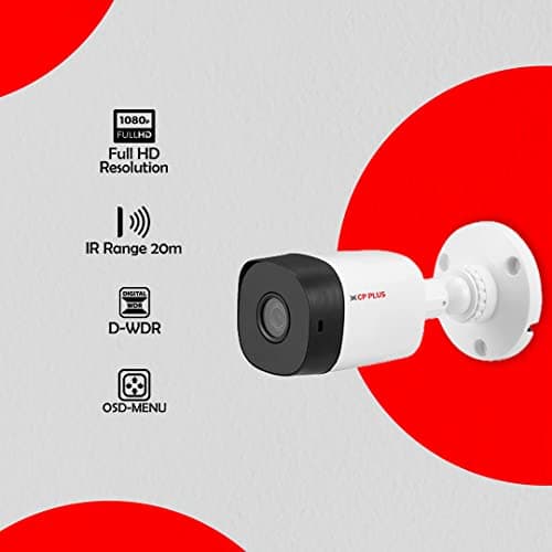 CP PLUS Weatherproof Outdoor Wired Bullet Security Camera | 2.4 MP| 3.6 MM Lens for Wide Angle | 1080P Full HD Recording | Digital Wide Dynamic Range (D-WDR) | CP-URC-TC24PL2-V3 (White) 3