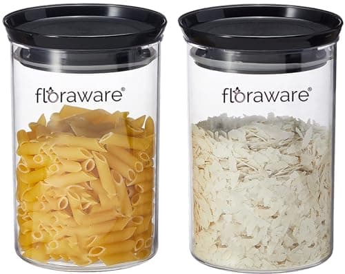 Floraware Plastic Air Tight BPA Free Stackable Round Push Multipurpose Containers For Kitchen Organizer 900ml for Rice Dal Flour Snacks Cereals Pack of 2 (Black)