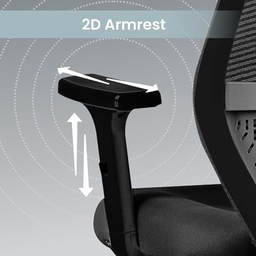 ASTRIDE Octave BIFMA Certified Ergonomic Office Chair for Work | 2D Adjustable Soft Armrest, 2D Headrest & 2D Lumbar Support | Single Tilt Lock Mechanism [Heavy Duty Metal Base, Black-Grey] 3