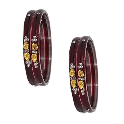 NMII Glass with Zircon Gemstone and Beads Studded Glossy Finished Kada For Women and Girls, Pack of 4, (Maroon_2.6 Inches) 4
