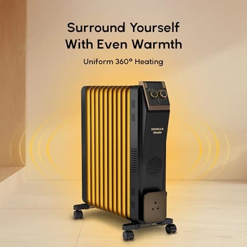 Havells 11 Fin Oil Filled Room Heater (OFR) | Advanced New U-Tech Fast Heating Fins with 10-Year Warranty | 2900W | ISI Approved | PTC Fan Heater | Inclined Control Panel | Black 4