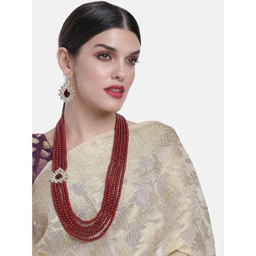 Peora Indian Traditional 18K Gold Plated Kundan Pearl Maroon Long Necklace with Earring Jewellery Set for Women Girls 3
