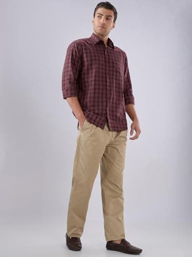 Colorplus Men Comfort Fit Twill Pattern Pure Cotton Double Pleat Casual Trouser Khaki 5