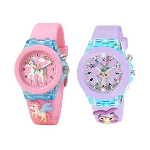 SELLORIA Kids Analog Watches, Pink and Blue Silicone Strap, Pack of 2 (Pink,purple1)