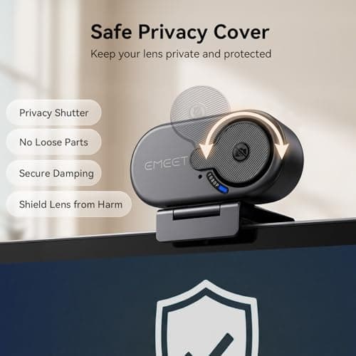 EMEET C100 1080P Webcam for PC, Fixed Focus, 66° FOV, Built-in Mic, Privacy Cover, Portable Metal Clip, Computer Camera for Home Office, Online Learning, Meetings, Streaming, Desktop, Laptop, PC USB-A 4
