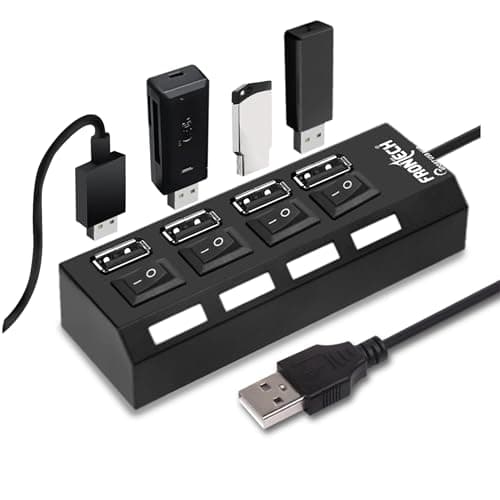 Frontech 4-Port USB Hub with Individual On/Off Switches, LED Indicators, 40 cm Cable, Optional Power Input Port, Plug-and-Play Multi-Device Connectivity, Backed with 1 Year Warranty