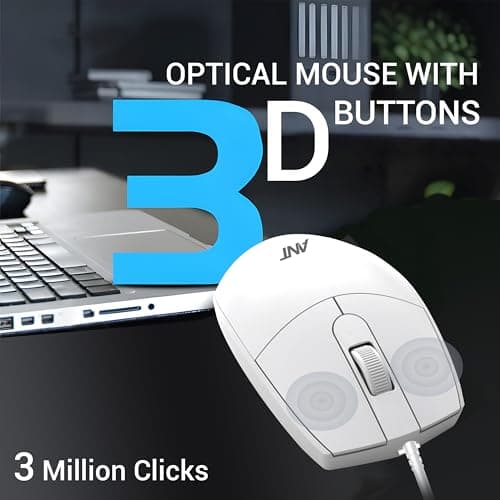 Ant MASTER10 Full Size Wired Combo Keyboard and Mouse Set, 104 Keys, 6 Anti-Ghosting, Membrane Switch, 3D Optical Mouse, 1200 DPI, USB Plug & Play, for Windows, Mac, Linux – White 3