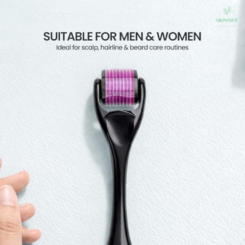 SKINSIDE Derma Roller for Hair & Beard Growth | 540 x Titanium Microneedles Roller for Hair | For Men & Women | With Protective Case & Sanitizer 30ml (0.5 mm) 3