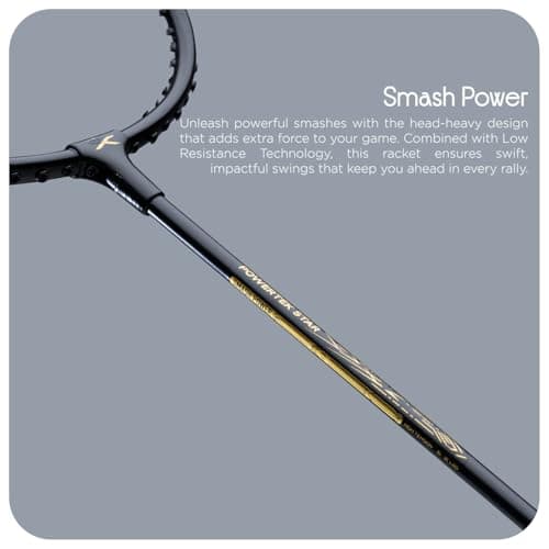 Hundred Powertek Star (2 Strung Rackets with 1 Full Cover) with 2pc Nylon Badminton Shuttlecocks (Black) 3