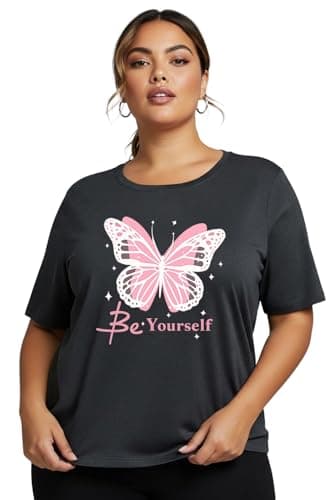 Khakey Womens Charcoal Round Neck Half Sleeve Graphic Printed Plus Size Tshirt(Charcoal_763)