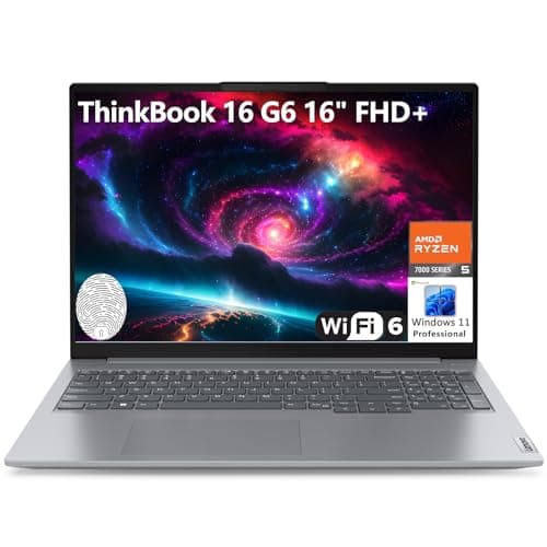 Lenovo ThinkBook 16 G6 16" FHD+ Laptop Computer, Hexa-Core AMD Ryzen 5 7430U (Beat i7-1355U), 16GB DDR4 RAM, 512GB PCIe SSD, WiFi 6, Bluetooth 5.3, Fingerprint Reader, Windows 11 Pro, AZ-XUT