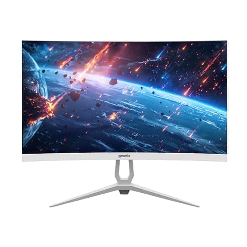 GEONIX Neon 27-Inch Curved Full HD Monitor (68.58 cm) 120Hz Refresh Rate, 5ms Response Time, 3000:1 Contrast Ratio, Built-in Speakers, 1920x1080, White, 3-Year Warranty