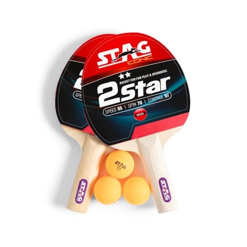 STAG ICONIC 2 Star Table Tennis Playset with Orange Balls | 2 Ping Pong Rackets & 3 ABS Balls | Beginner TT Bat Set for Practice & Recreation | Lightweight, Durable & Ergonomic Design