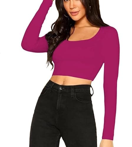 JOVO Readymade Fitted Saree Blouse for Women Full Sleeve Square Round U Neck Regular fit Stretchable Pullon Western Stylish Crop Top NJ1 1059 XL DPK Dark Pink 3
