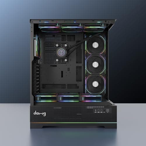 daWg Y' Series 990 Mid-Tower Glass Gaming Cabinet/Case, Pre-Installed 360mm Display AIO, 10 RPM Indicator Fans, Control Dashboard, Support Vertical GPU, EATX, ATX, mATX, Mini ITX, ARGB, USB-C (Black) 2