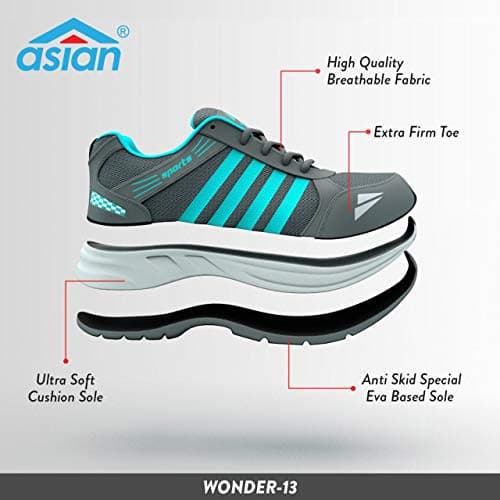 ASIAN Shoes Men's Running Shoes Grey Firozi Mesh 8 UK/Indian 3