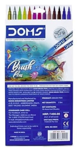 DOMS Brush Pen Box Pack | Flexible & Soft Tip That Gives Water Color Effect | Includes One Silver & Gold Shade Inside | Lightweight Brush Pens For Kids | Set Of 26 Shades 4