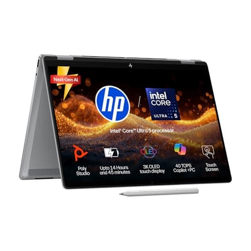 HP OmniBook X Flip OLED (Previously Envy) Intel Core Ultra 5 226V, 40 Tops(16GB LPDDR5X,512GB SSD) 3K, Touch, 120hz,14''/35.6cm, Win11, Office24, Meteor Silver,1.38kg, fm0058TU,Pen, Next Gen AI Laptop