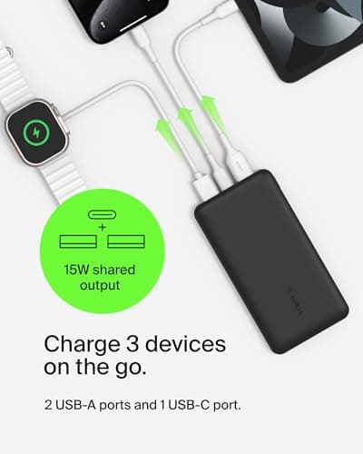 Belkin 20000 mAh Power Bank | Super Fast Charging | USB Type-C Input PD Port | 15W Charging for iPhone Series (16, 16 Pro Max), Samsung Galaxy, Google Pixel & More | 2 Years Warranty | Black 5