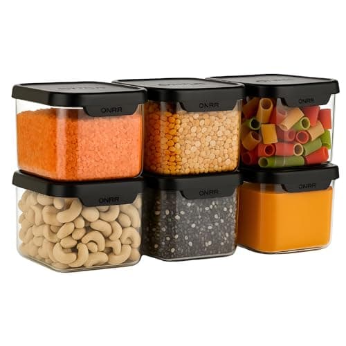 ONRR Multipurpose Airtight Food Storage Containers Set of 6 Pcs-500 ml | Transparent BPA-Free Plastic Jars with Black Lids | Pantry Organizer for Pulses, Cereals, Snacks, Spices, Pasta & Dry Fruits
