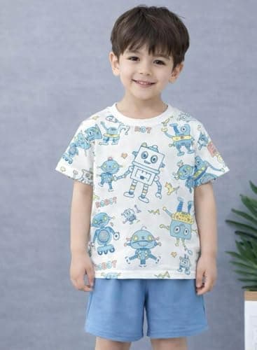 Shree Shyam Summer Dress for Kids Cotton T-shirt Shorts Pair – Printed Soft Fabric, Half Sleeve Round Neck Top, Kids Clothes for Boys, Baby Boy Summer Clothes Set 3