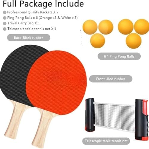Table Tennis Playset with 2 Ping Pong Rackets, 3 ABS Balls, Foldable TT Net & Carry Bag | Lightweight Table Tennis Sports Accessories for Practice & Recreation | Ideal for Home School and Outdoor 5