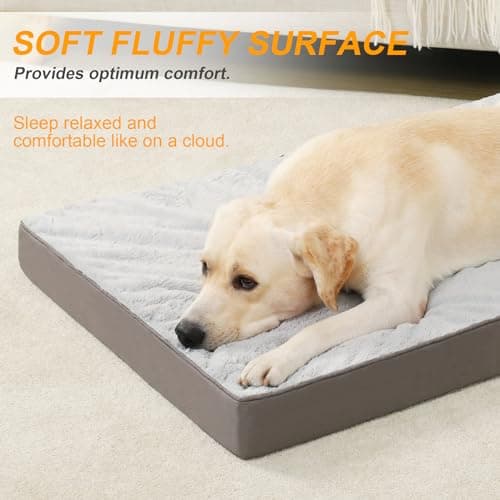 KSIIA Orthopedic Dog Bed Dog Crate Bed Waterproof for Large Dogs Deluxe Plush Washable Pet Mat with Egg Crate Foam & Removable Cover, 35 x 22 Inch, Gray 3