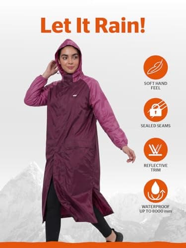 Wildcraft Women Rain Jacket | Regular Fit Hooded Longline Design | Colourblocked Pattern With Zipper Closure & Elasticated Cuffs | 100% Polyester Waterproof Active Wear 3