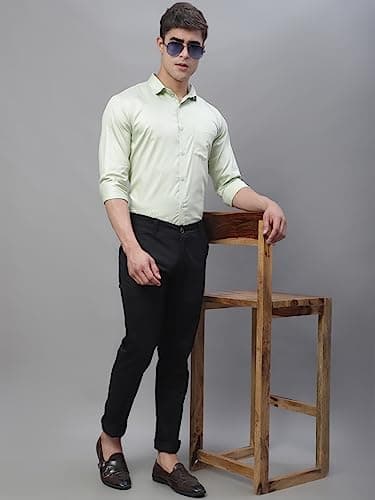 Majestic Man Slim Fit Satin Cotton Formal Shirt for Men (Large, Light Green) 4