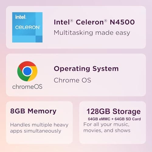 2024 Lenovo Chromebook 15 (15.6" FHD, 8GB RAM, 128GB Storage (64GB eMMC + 64GB SD Card), 2TB Cloud Storage, Intel Celeron), Home & Student Laptop, Webcam, 10-Hr Long Battery Life, Wi-Fi 6, Chrome OS 3