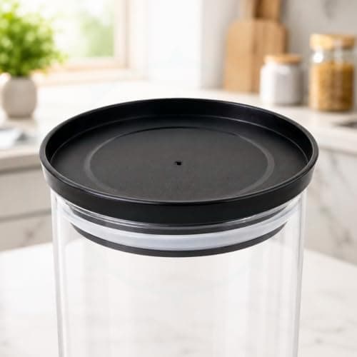 Round Airtight Storage Container 600 ml, Plastic Transparent Kitchen Jar, Leak Proof Silicone Seal Lid, Pantry Organizer For Cereals, Pulses, Rice, Dry Fruits, Cookies, Snacks, Grocery Storage 5
