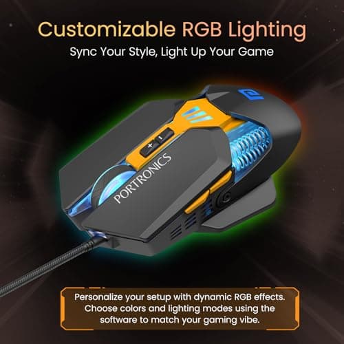 Portronics Vader 2.0 Wired Gaming Mouse with 7 Programmable Button Control, Adjustable DPI Upto 7100 Gaming Grade, 10 Million Clicks, RGB LED Lights, Ultra-Responsive 7000fps,1.5M Cable (Black) 2