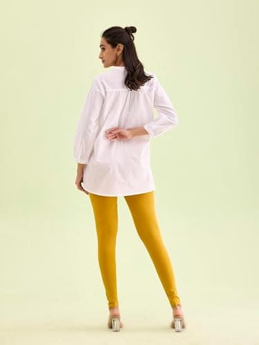 GO COLORS Soft Cotton Stretch Ankle Length Leggings for Women | Breathable, Mid Rise, Light Mustard 4