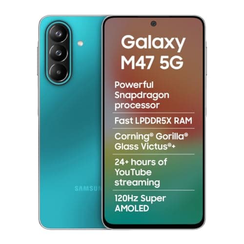 Samsung Galaxy M47 5G (Blaze Blue, 8GB RAM, 256GB Storage)| Powerful Snapdragon Processor| Fast LPDDR5x RAM,UFS 3.1 Storage| Gorilla Glass Victus+| IP64| Super AMOLED Display| 50MP OIS|AI| Gemini Live