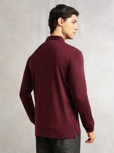 Thomas Scott Men's Regular Fit Polo Performance T-Shirt | Viscose Rayon Fabric | Solid Knitted Polo Collar | Long Sleeves | Soft, Breathable & Comfortable Casual Wear for Men (TSSFSP01_Wine_L) 4