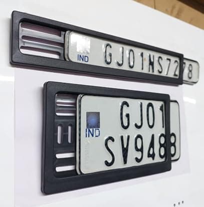 Number Plate Frame Sliding, Universal for Motorbikes/Scooters, ABS Plastic, Black, Set of 2 (Front & Rear)