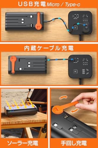 Solar Power Bank, Hand Crank Charging, 2025 New & Fast Charging, Up to 3A Output/Output, Solar Charger, 61,200 mAh, Built-in 4 Cables, Type-C Mobile Battery, IPX7 Waterproof, Shockproof, Mobile Phone 4