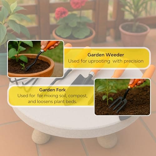 Kraft Seeds Gardening Hand Tools Set - 5 Pieces (Cultivator, Big and Small Trowel, Weeder, Fork) | Tools for Home Garden | Durable Plant Tool Kit | Farming Tools 5