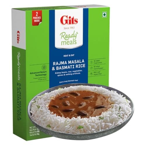Gits Ready to Eat Basmati Rice & Rajma Masala Combo Meal, Pure Veg, Heat and Eat, 375g